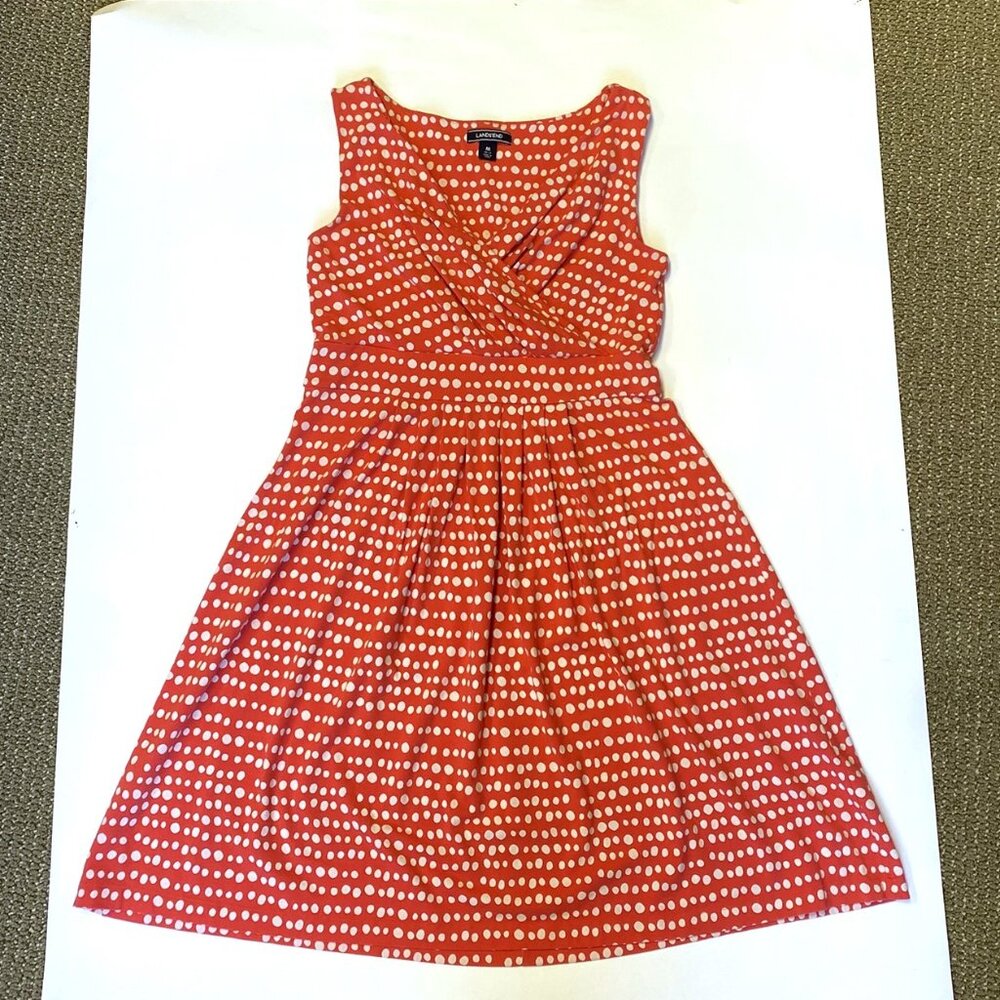 Lands End Surplice Sleeveless Dress Medium 10-12 Stretch Coral White